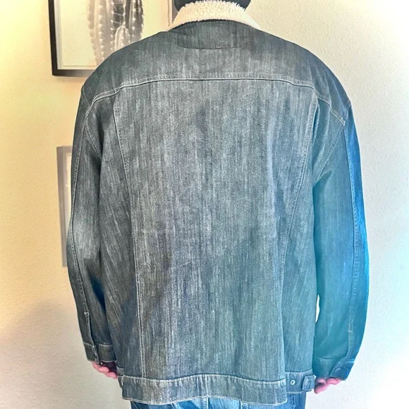 True Nation by DXL Men's Big & Tall Dark Blue Denim Sherpa & Plaid Lined Jacket - Picture 4 of 9